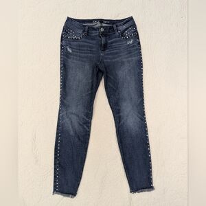 Inc. Blue Denim Skinny Leg Curvy Fit Jeans with Studded Details